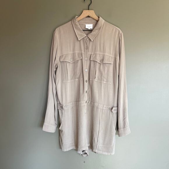 SUNDAYS SENNA ROMPER IN BRINDLE Size Large Taupe Grey Long Sleeve Utility Chic - Picture 2 of 16